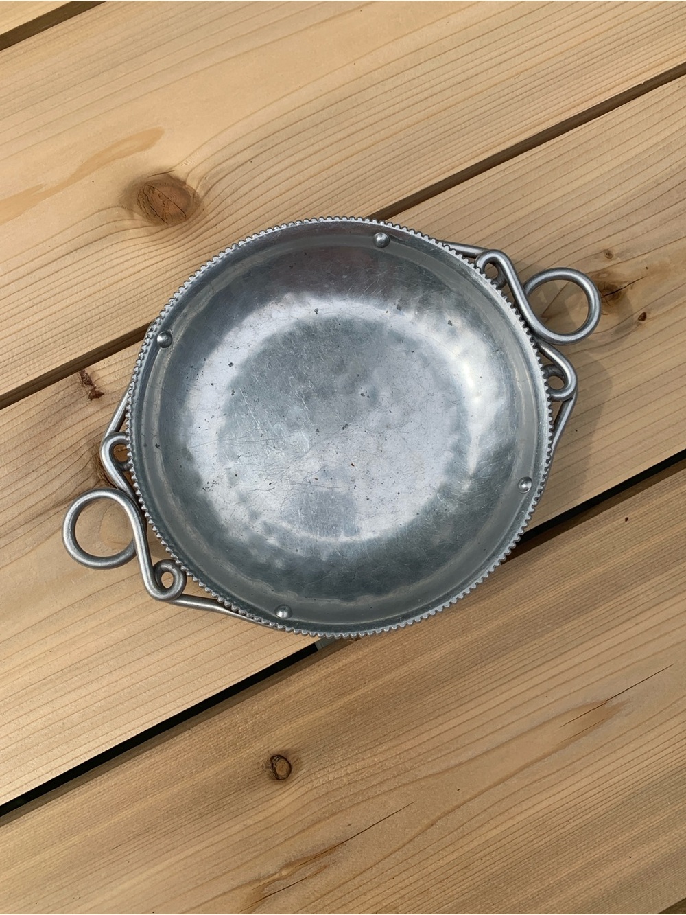 BW Buenilum hammered aluminum serving dish featuring signature twisted handles